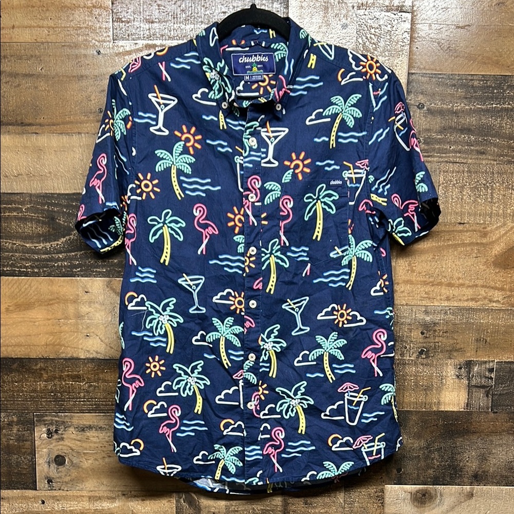 Chubbies Navy Tropical Cocktail Short Sleeve Button Down Shirt Men's Size Medium